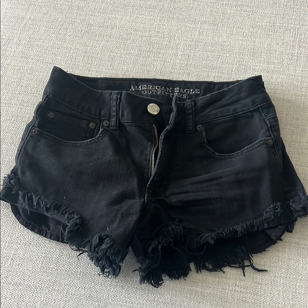 American Eagle Outfitters Black Distressed Jean Shorts